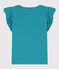 Girls' Striped Cotton T-Shirt LAVIS green/VERDE blue