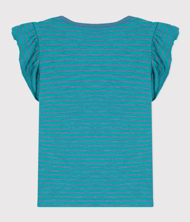 Girls' Striped Cotton T-Shirt blue/green