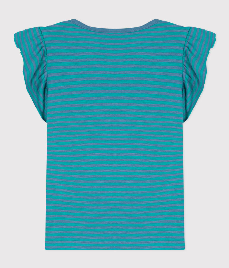 Girls' Striped Cotton T-Shirt blue/green