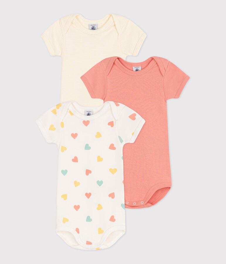 Babies' heart patterned short-sleeved cotton bodies - 3-Pack multicolor