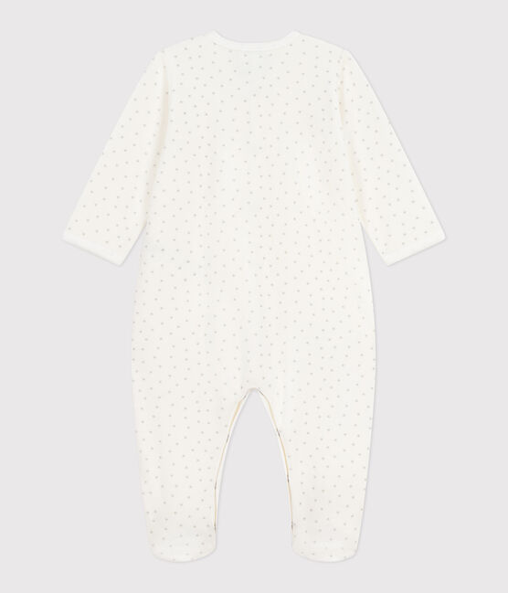 Babies' little heart-print velour pyjama suit MARSHMALLOW white/MISTIGRI white