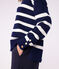 Women's striped wool and cotton jumper with a stand-up collar SOIR blue/MARSHMALLOW