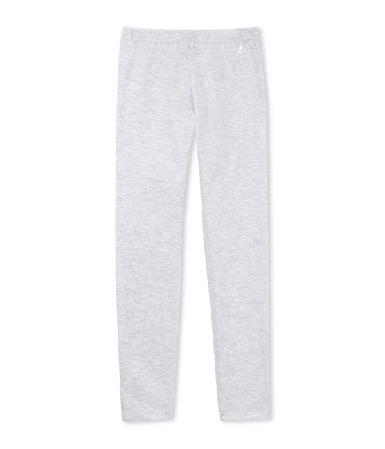 Girls' plain stretch cotton leggings Poussiere grey
