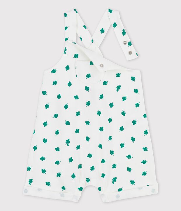 Babies' Organic Fleece Plant Print Dungaree Shorts white/green