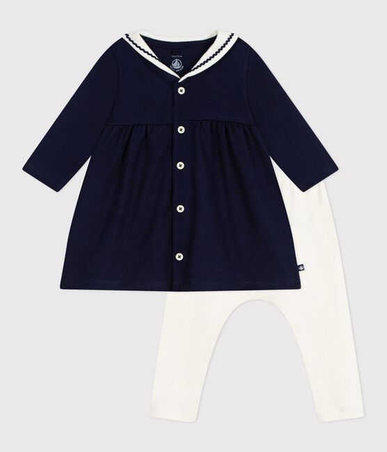 Babies' dress in a sailor style with a sailor collar and cotton leggings SOIR blue/MILK