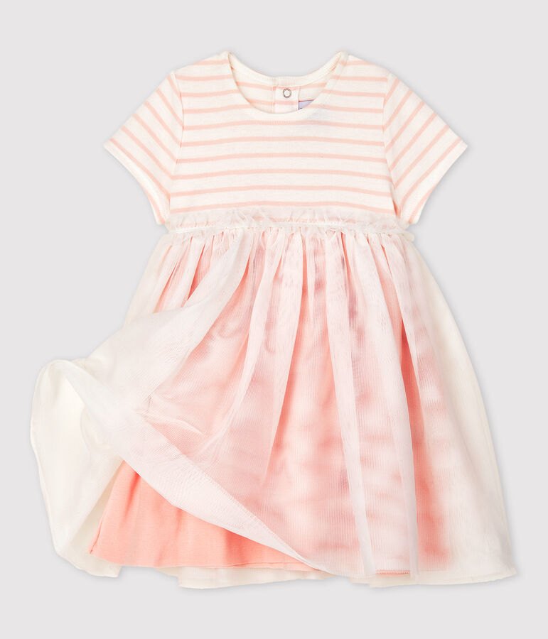 Baby Girls' Short-Sleeved Dual-Tone Dress white/pink