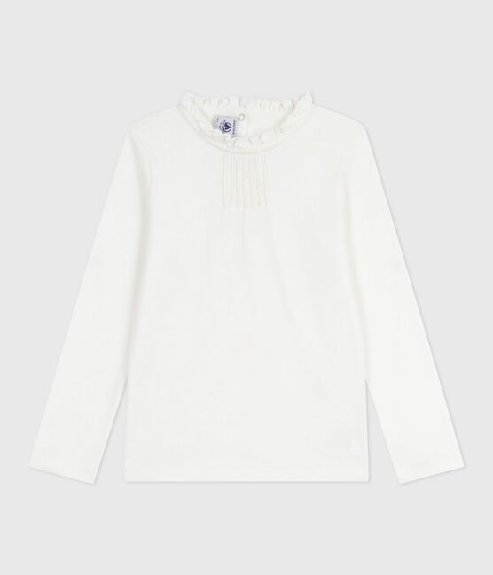 Children's long-sleeved plain cotton T-shirt MARSHMALLOW white