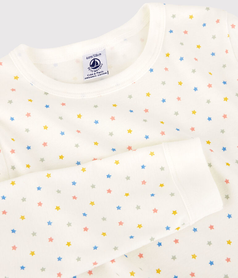 Unisex Multicoloured Star Print Organic Cotton Pyjamas MARSHMALLOW white/MULTICO white