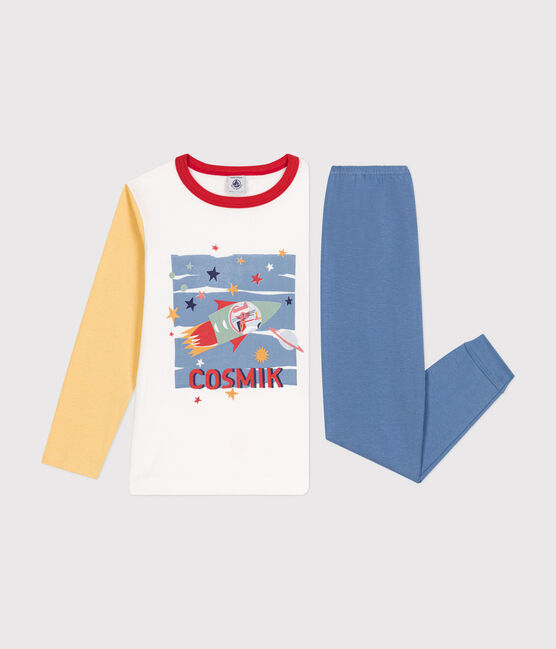 Children's space-themed plain cotton pyjamas BEACH blue/MULTICO