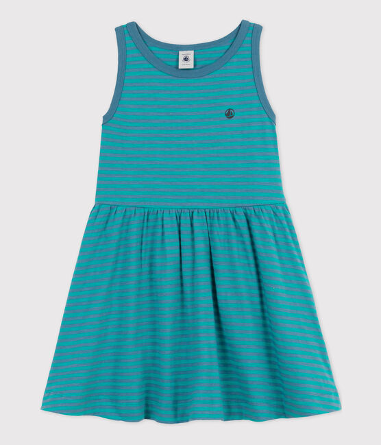 Girls' Sleeveless Striped Cotton Dress LAVIS green/VERDE blue