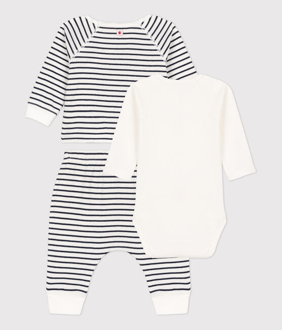 Babies' Organic Iconic Tube Knit Clothing - 3-Piece Set MARSHMALLOW white/SMOKING blue