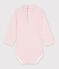 Babies' stripy cotton rollneck body pink/pink