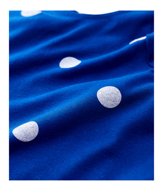 Girls' Short-Sleeved Cotton and Linen Dress SURF blue/MARSHMALLOW white