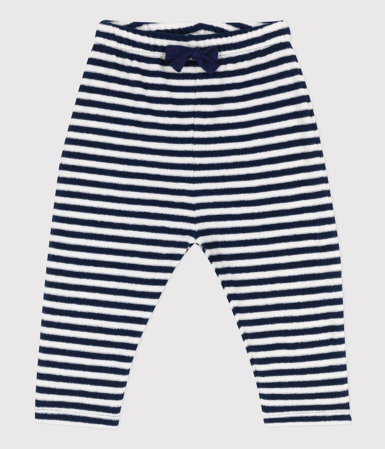 Babies' Striped Brushed Terry Towelling Trousers blue/white