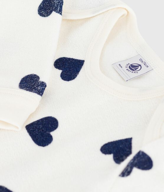 Babies' heart-print popper-free cotton pyjamas MILK blue/SOIR