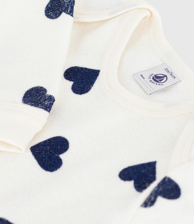 Babies' heart-print popper-free cotton pyjamas blue/blue