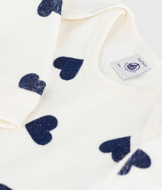 Babies' heart-print popper-free cotton pyjamas blue/blue