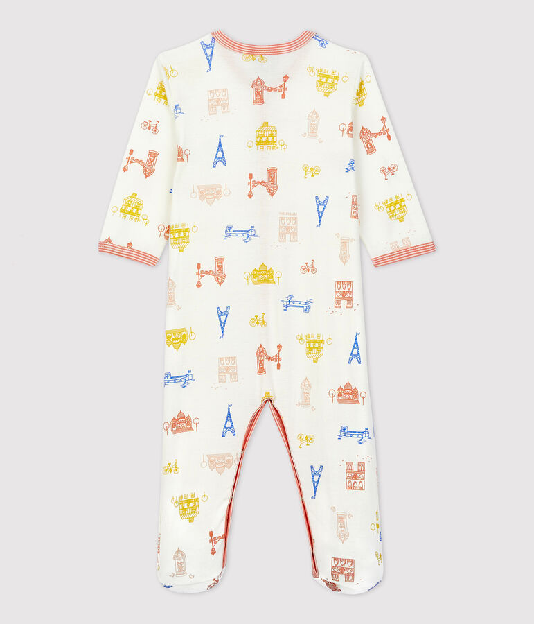 Babies' Paris Print Cotton Sleepsuit white/multicolor