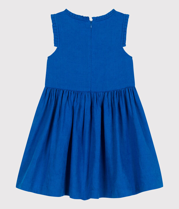 Children's sleeveless plain linen dress blue