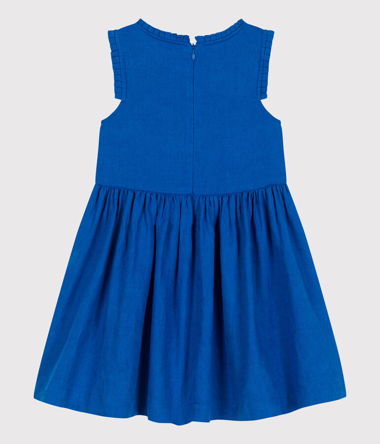 Children's sleeveless plain linen dress PORCELANA blue