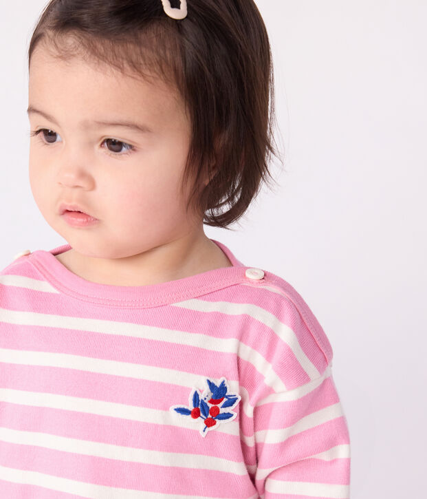Babies' cotton Breton top pink/ecru