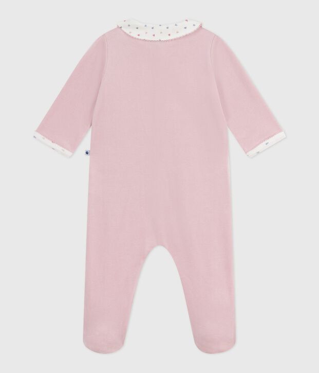 Babies' velour pyjama suit with a collar pink