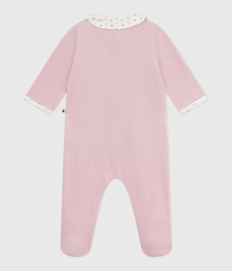 Babies' velour pyjama suit with a collar pink
