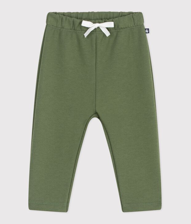 Babies' jogging bottoms in plain cotton OLIVINE