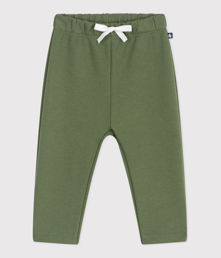 Babies' jogging bottoms in plain cotton OLIVINE green
