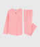 Girls' Pinstriped Cotton Pyjamas PEACHY pink/MARSHMALLOW white