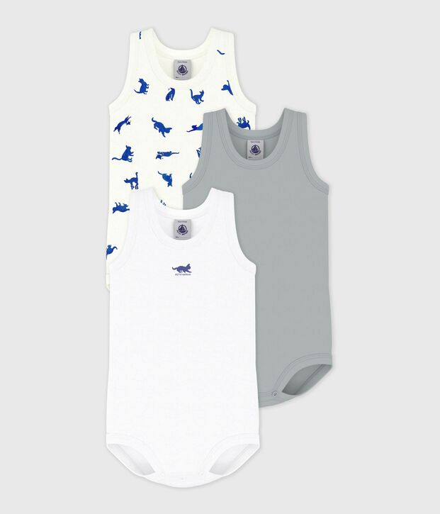 Pack of babies' sleeveless cat print cotton bodies multicolor