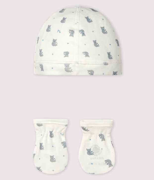 Newborn Babies' Bonnet and Mittens Set in Rib Knit multicolor