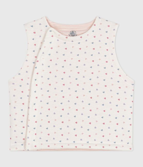 Babies' sleeveless reversible printed cotton cardigan MARSHMALLOW white/MULTICO white