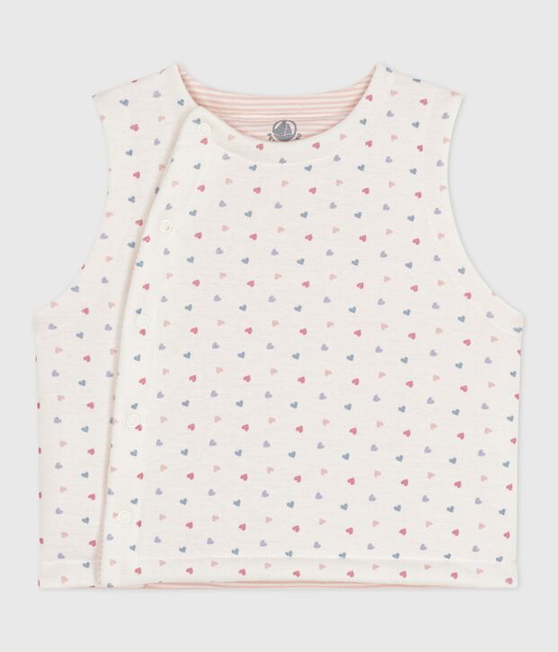Babies' sleeveless reversible printed cotton cardigan white/multicolor