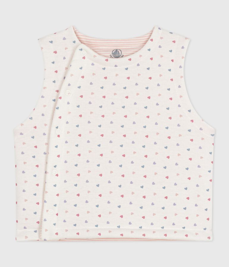 Babies' sleeveless reversible printed cotton cardigan white/multicolor