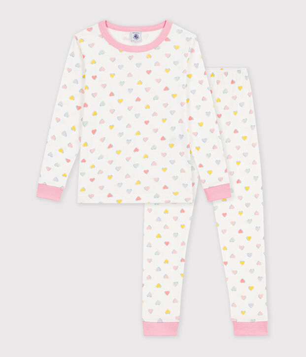Children's snug-fitting printed cotton pyjamas white/multicolor