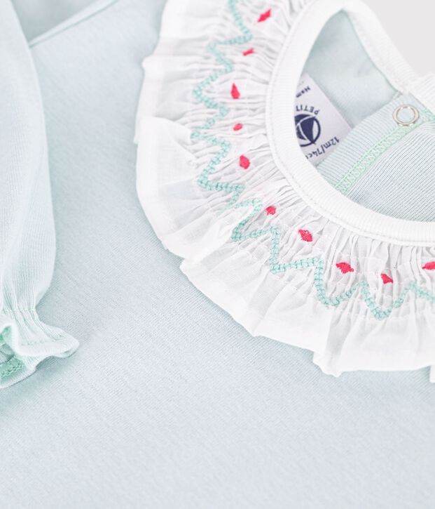 Babies back opening plain cotton pyjama suit with a ruff SPRAY