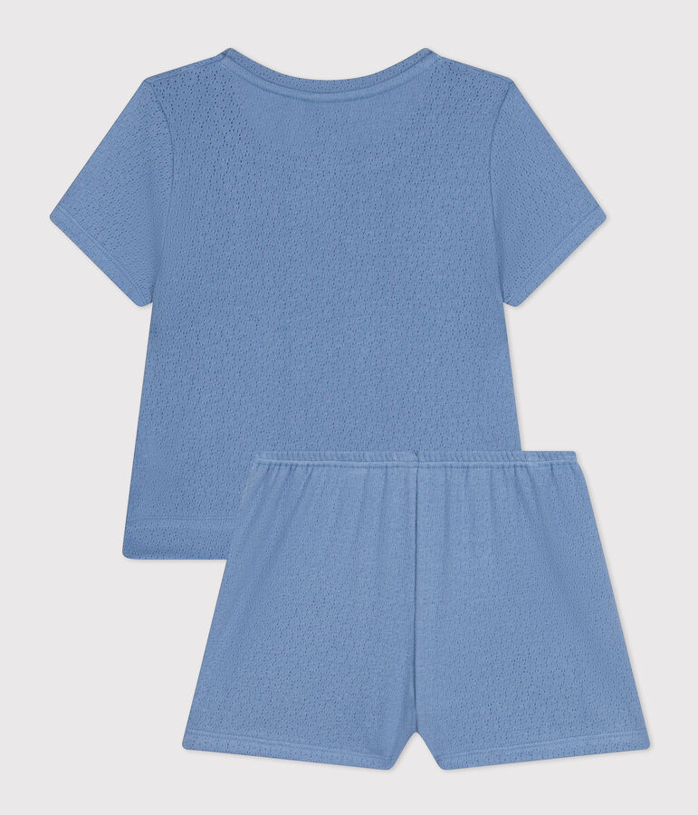 Girls' Plain Openwork Cotton Short Pyjamas blue