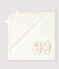 Babies' Square Bath Towel and Bootees Set in Terry and Organic Cotton MARSHMALLOW white/MULTICO white