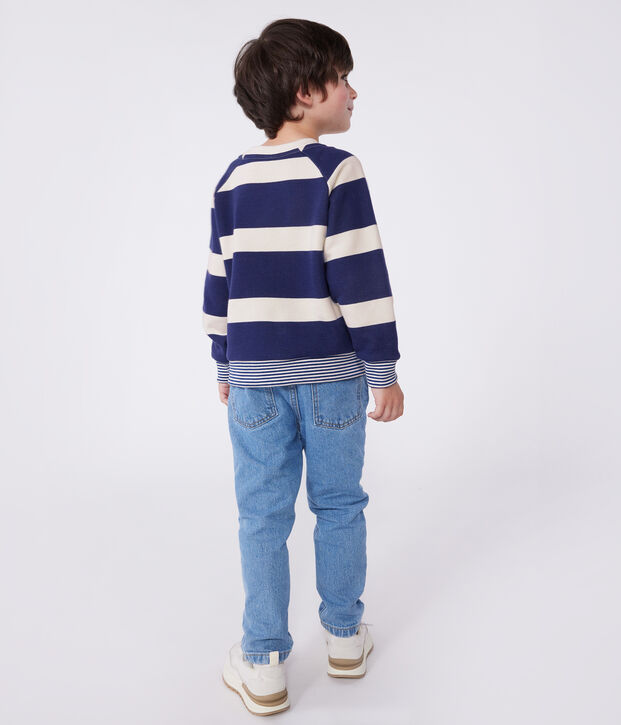 Children's unisex stripy cotton sweatshirt blue/ecru