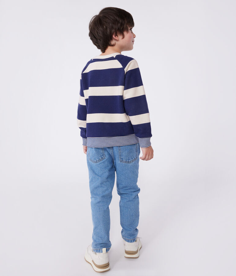 Children's unisex stripy cotton sweatshirt blue/ecru