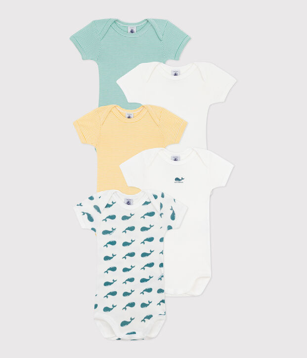 Babies' short-sleeved whale pattern cotton bodies - 5-Pack multicolor