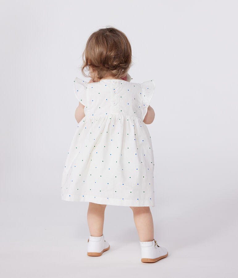 Babies' white cotton dress and bloomers printed with spots white/multicolor