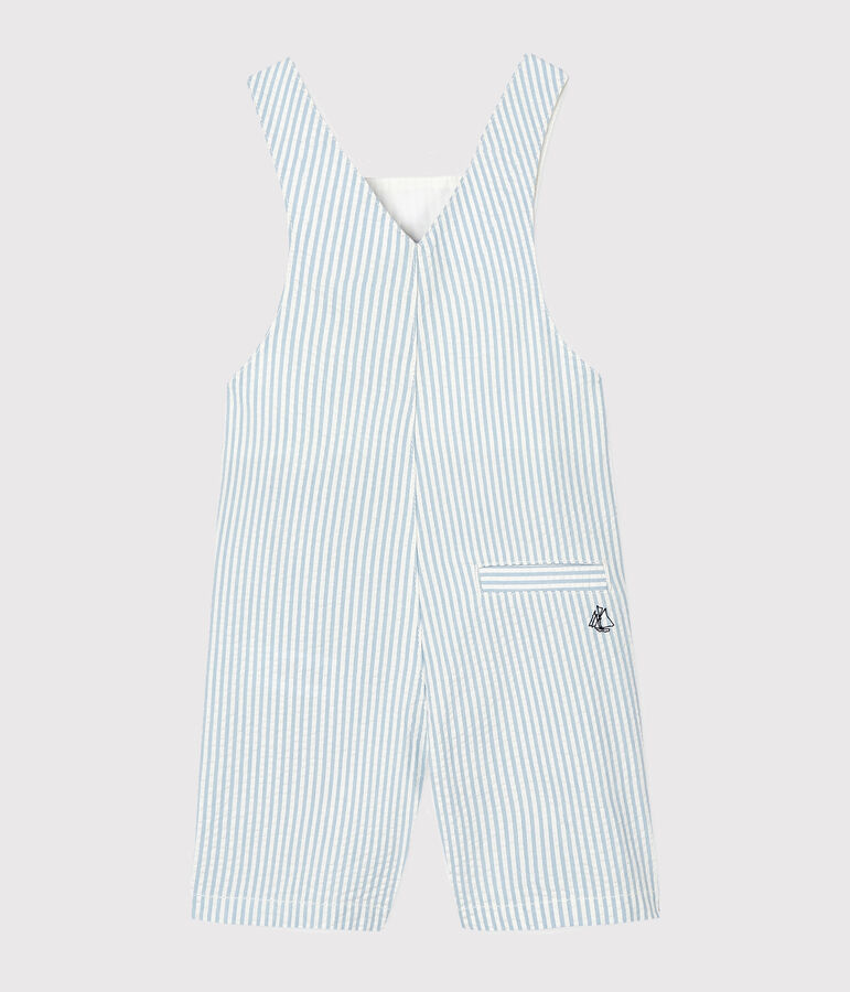 Baby Boys' Striped Short Dungarees ACIER blue/MARSHMALLOW white