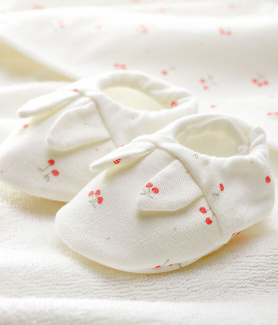 Babies' Square Bath Towel and Bootees Set in Terry and Organic Cotton MARSHMALLOW white/MULTICO white