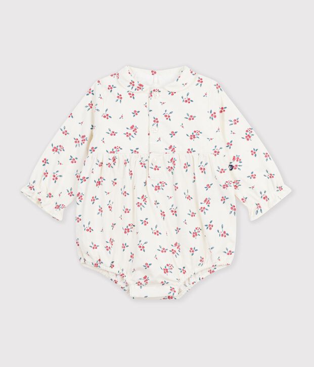 Combinaison courte b&eacute;b&eacute; en velours fin, &agrave; col imprim&eacute; myrtilles Ecru/multicolor