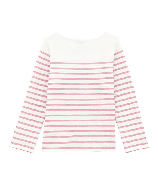 Girl's T-shirt with long sleeves MARSHMALLOW white/BABYLONE pink