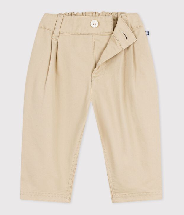 Babies' plain twill trousers beige
