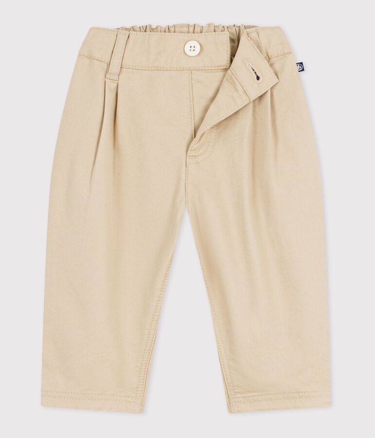 Babies' plain twill trousers beige