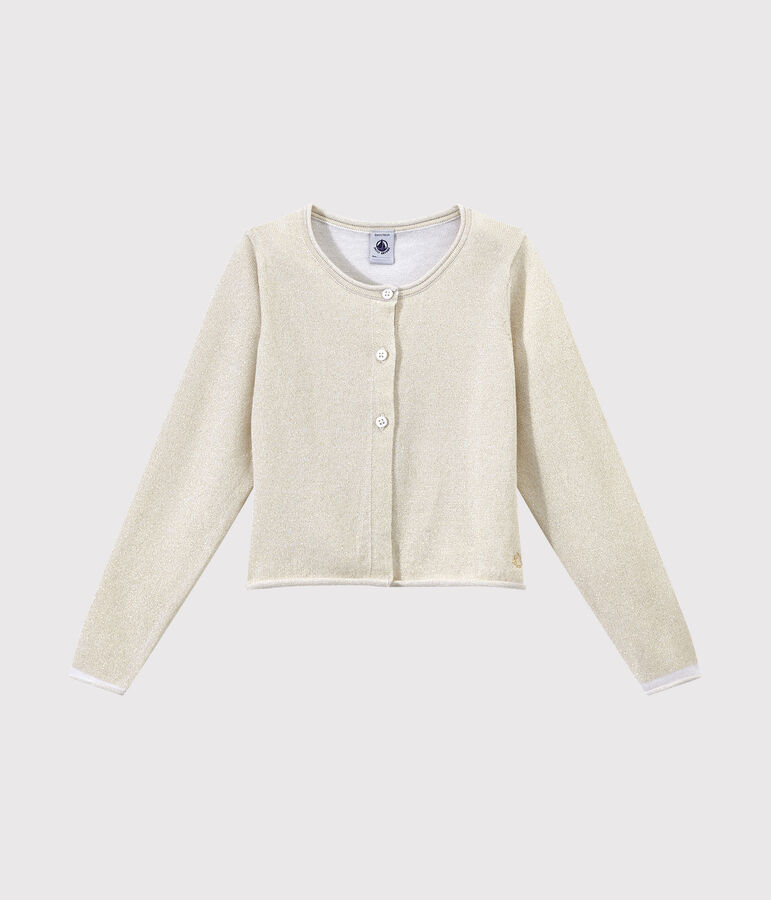 Girls' Smart Cardigan ECUME white/EM DORE brown